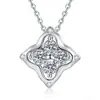 Colar Trevo de Quatro Folhas Popular Moissanite Prata Esterlina S925 para Mulheres, Corrente de Clavícula Brilho Estrelado Estilo Coreano Bicolor de Alta Qualidade para Mulheres