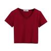 Camiseta Negra de Manga Corta con Cuello en V para Mujer 2020, Verano Ajustada, Ajuste Ceñido, Escote Corazón, Top de Media Manga Bajo, Crop Top de Moda