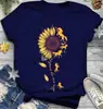 2025 Exportação Nova Camiseta de Manga Curta Tops Série Dia das Mães Estampa de Girassol Manga Curta