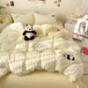 Estilo Ins Terciopelo de Leche Juego de Cuatro Piezas Invierno Terciopelo Coral Rayado Funda de Edredón con Forro Polar Franela de Doble Cara Cama Cama Sábanas Juego de Tres Piezas