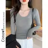 Camiseta Negra de Canalé para Mujer, Nuevo Estilo Otoño, Conjunto Estilo Melard, Top Interior Ajustado de Cuello en U Puro Deseo, Moderno