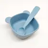 Venda quente bebê silicone tigela complementar silicone prato bebê bebê silicone garfo colher desenho animado conjunto de louça atacado