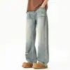 Jeans Vintage Rasgados Estilo Americano para Hombre, Corte Recto Holgado, Verano 2026 Delgados Modernos Nuevos Pantalones Largos Casuales