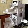 Soporte pequeño para impresora de mensajería de escritorio, estante de almacenamiento para escritorio de computadora, soporte de almacenamiento de doble capa para papel térmico de códigos de barras