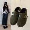 Nuevas Pantuflas de Algodón Pantuflas Peludas Mujer Marrón 2026 Interior Otoño/Invierno Antideslizante Estilo Exterior Suela Gruesa Hogar Felpa