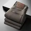 Roupas Masculinas Populares / Novo Outono e Inverno Luxo Negócios Estilo Europeu Slim Fit Stretch Calça Jeans Reta Tendência Marca Calças Grossas