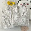 Pijama para mujer de talla grande del sudeste asiático, algodón nube, cárdigan de primavera, cuello solapa, manga larga, pantalón largo, conjunto simple y cómodo para casa