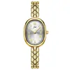 Relógio Popular Oval de Quartzo Goldie Transfronteiriço para Mulheres com Números Romanos, Pulseira de Aço Fino com Incrustação de Diamantes, Novo Modelo Tendência