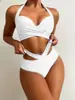 Transfronteiriço 2025 Europeu e Americano Novo Biquíni Cortado Roupa de Banho Aro Moda Sexy Estampado Cintura Alta Biquíni Roupa de Banho