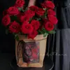 Bolsa de Abrazo de Cuero Lavable de Mano para el Día de San Valentín con Rosas, Bolsa de Flores, Bolsa para Empaquetar Ramo Floral