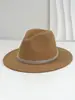 Sombrero de ala plana estilo británico de lujo ligero para hombre y mujer, Cadena de forma de Z a la moda, Sombrero de vaquero occidental con pedrería y gemas, Sombrero de jazz