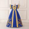 Ventas Directas de Fábrica Amazon Vestido Nuevo Azul Manga Corta Volante Vestido de Princesa Estampado Esponjoso Falda Larga Vestido de Vacaciones
