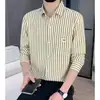 Camisa Rayada de Lujo Ligero Estilo Coreano para Hombre Manga Larga Sensación de Alta Gama Gasa Tendencia de Moda Camisa Cardigan Comercio Exterior Tallas Grandes