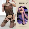 Lencería Sexy Nuevo Morado Una Pieza Medias de Red Transparentes Body con Abertura en la Entrepierna y Cuello Halter Estilo Europeo y Americano Venta al por Mayor