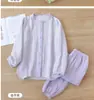 Pijama Feminino Estilo Primavera e Outono, Estilo Simples Japonês, Gola Redonda, Manga Longa, Calça Longa, Fino, Pode Ser Usado Fora, Conjunto para Casa