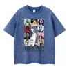 Camiseta de manga corta lavada y desgastada europea y americana transfronteriza para hombre y mujer, estilo americano, ins, callejera, algodón puro, top de manga corta moderno con logo estampado fijo