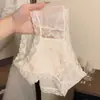 Sueño de Rosa~Tanga de Malla de Encaje Francés Deseo Puro, Calzones para Mujer Transpirables Femeninos de Algodón Puro que Cubren la Entrepierna