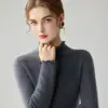 Colección de otoño 26 transfronteriza: suéter de punto ajustado, con cuello semi-alto, ribete de encaje, que realza la figura, capa interior acanalada, prenda interior para mujer