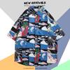 Camisa de Manga Corta Estilo Hong Kong Vintage Retro Pintura al Óleo para Hombre Tendencia Costera Camisa Floral Holgada para Pareja Guapa Chaqueta