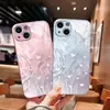 Funda para Teléfono con Forma de Corazón de Amor con Gradiente Rosa y Morado y Olas de Agua para Apple 18 Pro Max, Funda de Cristal de Gama Alta, Cubierta Anti-Caídas para iPhone 16