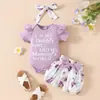 Amazon Bebê Manga Curta Triângulo Hassel Conjunto de Shorts Top de Verão Alfabeto para Bebê Menina Calça Adorável com Cinto de Flores