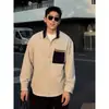 Moda Masculina Outono Personalidade Cor Americana Blocos Lapela Camisa Jovens Estilo Old Money Versátil Solto Confortável Cardigã