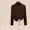 Camiseta Base para Niñas de Cuello Alto de Terciopelo Alemán Doble Cara Otoño e Invierno 2025 Nueva Camiseta de Manga Larga con Cuello de Felpa Cepillada