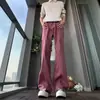 Calça jeans rosa cleanfit de corte oblíquo micro-flare para homens, calça de algodão puro com lavagem de outono, caimento slim, modeladora do corpo, perna reta
