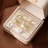 Brincos Pendentes de Pérola Exquisitos Elegantes de Luxo Leve Agulha de Prata com Diamantes Design Versátil Brincos de Orelha Femininos de Alta Gama Franceses