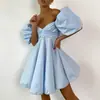 Falda Corta de Mujer con Cuello para Verano Nueva Falda de Manga Abullonada de Cintura Alta Línea A Vestido Falda de Princesa Francesa Europea y Americana para Mujer