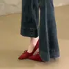 Scarpins de Salto Alto para Banquete Estilo Retrô Francês Modelo Novo 2026 Salto Fino Vermelho Laço Raso Bico Fino Salto Médio