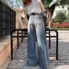 Marca de Moda Urbana Americana Jeans Rasgados para Mujer Talla Grande mm Gordita Verano Sueltos Aspecto Adelgazante Pantalones de Pierna Ancha Rectos Hasta el Suelo