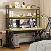 Mesa de computador para casa com painel perfurado, mesa gamer, design simples, adequada para quartos, mesa de estudo para estudantes e mesa de escrita integrada com estante