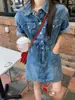 Falda de Mezclilla Estilo Francés de Nicho para Calle Frita, Nueva de Verano para Mujer, Cintura Delgada, Diseño de Cadera, Vestido Chic