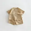 Conjunto de Duas Peças Estilo Coreano para Meninos Algodão Puro Manga Curta Roupa de Casa de Verão 2026 Novo Estilo Fino Cor Sólida para Meninos