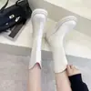 Flats Delgados de Suela Gruesa Botas de Media Caña 2025 Nuevas Punta Redonda Estilo Británico Estudiante Botas Negras Celebridad de Internet Botas Delgadas