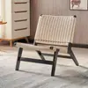 Cadeira Sofá de Madeira Maciça Trançada com Corda, Cadeira de Couro de Sela, Cadeira de Lazer Nórdica para Varanda, Cadeira Preguiçosa Estilo Wabi-Sabi para Apartamento Pequeno com Encosto