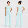 Conjunto de Ropa de Yoga Cepillada Transfronteriza, Manga Corta, Cintura Alta, Ajustado, Versátil Ropa de Fitness, Conjunto Deportivo para Correr para Mujeres