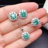 1 quilate Ocho Corazones y Ocho Flechas Chapado PT950 Simulación Diamante Mosan Azul y Verde Anillo Abierto Collar Colgante Aretes Joyería para Mujer
