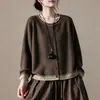 Cardigan de tricô de algodão com gola redonda em estilo casual para mulheres, solto e versátil, com cores contrastantes e botões que rejuvenescem, um elegante casaco de outono