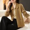 Casaco Curto de Lapela para Mulheres Primavera e Outono 2025 Novo Outono Elegante Cardigã Suéter High-End Top Tricotado Estilo Ocidental