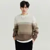 Tejido de punto de alta calidad con cuello redondo y color degradado para hombre, capa base, nuevo estilo coreano de moda, tops de punto, Otoño e Invierno 2023