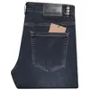 Calça Masculina Jeans de Sarja Grossa Cor Azul Escuro Corte Reto Slim Fit Outono Inverno Primavera Algodão Fibra de Poliéster Business Casual