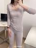 Beauty Skin terno roupas de outono e calças para meninas e estudantes roupa íntima térmica elástico redondo decote em U base fina terno