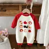 Mameluco de bebé de manga larga raglán bicolor en rojo con estampado de manzana y gato negro, mameluco para bebés niñas, fabricante de ropa para bebés
