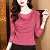 2024 Nueva Moda de Otoño Versátil Cuello Redondo Seda Brillante Manga Larga Malla Camiseta Básica Ajustada de Punto para Mujer