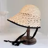 Chapéu de Pescador Ráfia Trançado Vazado Estilo Japonês para Mulheres, Chapéu de Palha Versátil Respirável de Verão para Proteção Solar, Boné de Beisebol Guarda-Sol para Férias