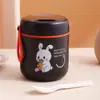 Taza térmica infantil de acero inoxidable 304 con cuchara, gran capacidad, asa portátil, adecuada para uso en exteriores, ideal para el desayuno de avena de las niñas