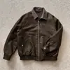 Chaqueta de mezclilla cruda con paneles y cuello de cuero estilo granero Yutang para hombre, nueva chaqueta de mezclilla tipo cárdigan de corte holgado para otoño e invierno para mujer