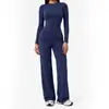 Conjunto de Roupa Fitness Yoga Outono/Inverno Feminino, Secagem Rápida, Sensação de Pele Nua, Manga Longa, Calça de Perna Reta, Conjunto de Duas Peças para Academia